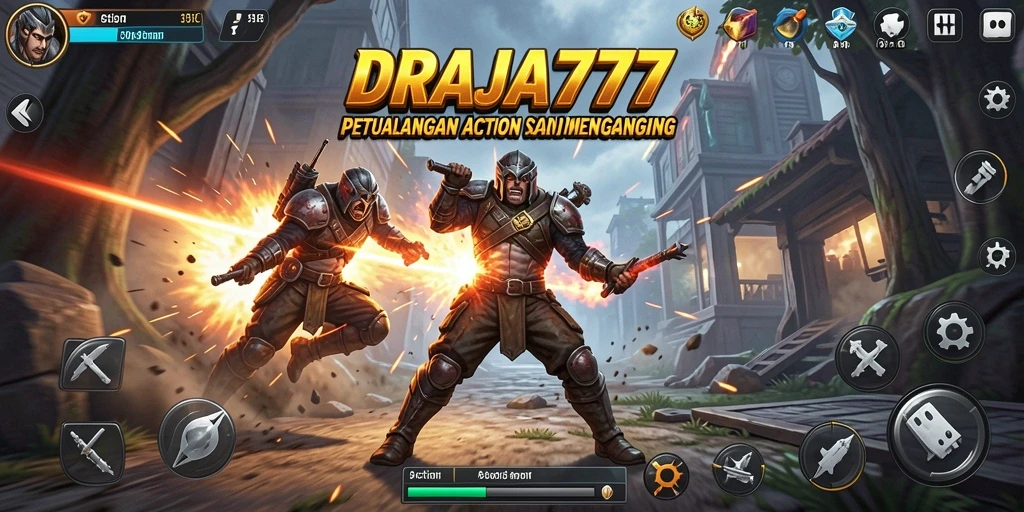 Antarmuka DRAJA777 menampilkan aksi pertarungan yang intens dan penuh warna.
