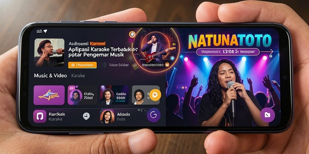Tampilan antarmuka NATUNATOTO dengan fitur karaoke yang menarik.