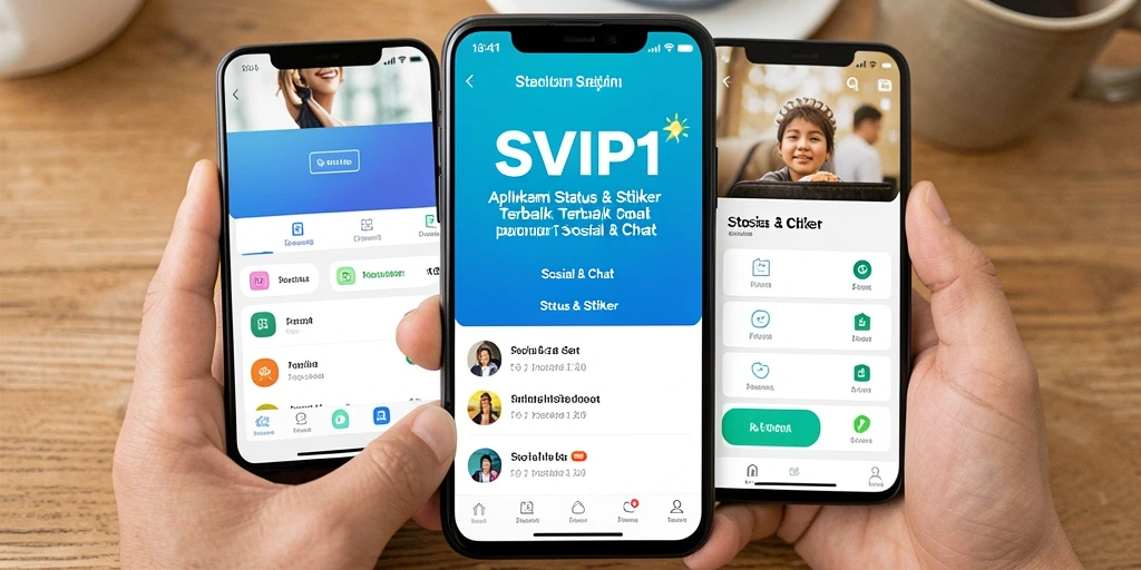 Tampilan menarik aplikasi SVIP1 dengan beragam stiker kreatif.