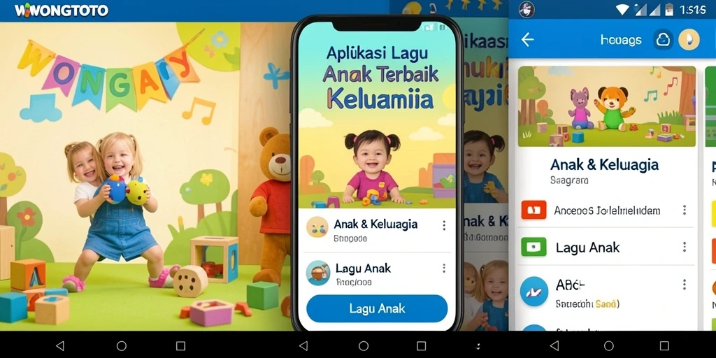 Screenshot tampilan antarmuka aplikasi WONGTOTO dengan berbagai pilihan lagu anak.